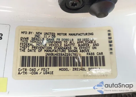 2010 Toyota Corolla S z USA, uszkodzony, nr VIN 1NXBU4EE6AZ291781